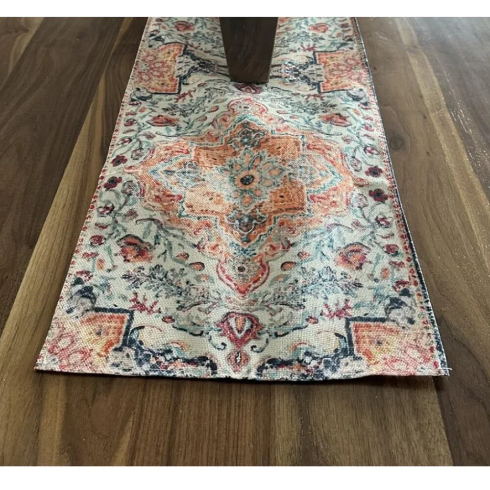 Boho Table Runner Bohemian Cottage Farmhouse Decor Dining Cloth Orange 13x72